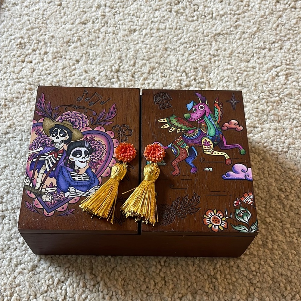 Decorative Wooden Box with Colorful Art— coco box from Disneyland